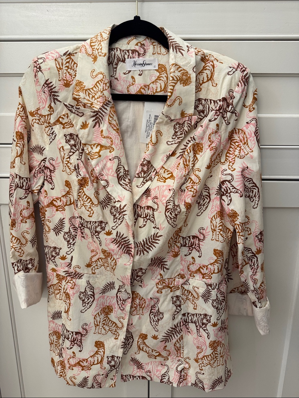 Cream Blazer with Pink & Brown Tiger Print